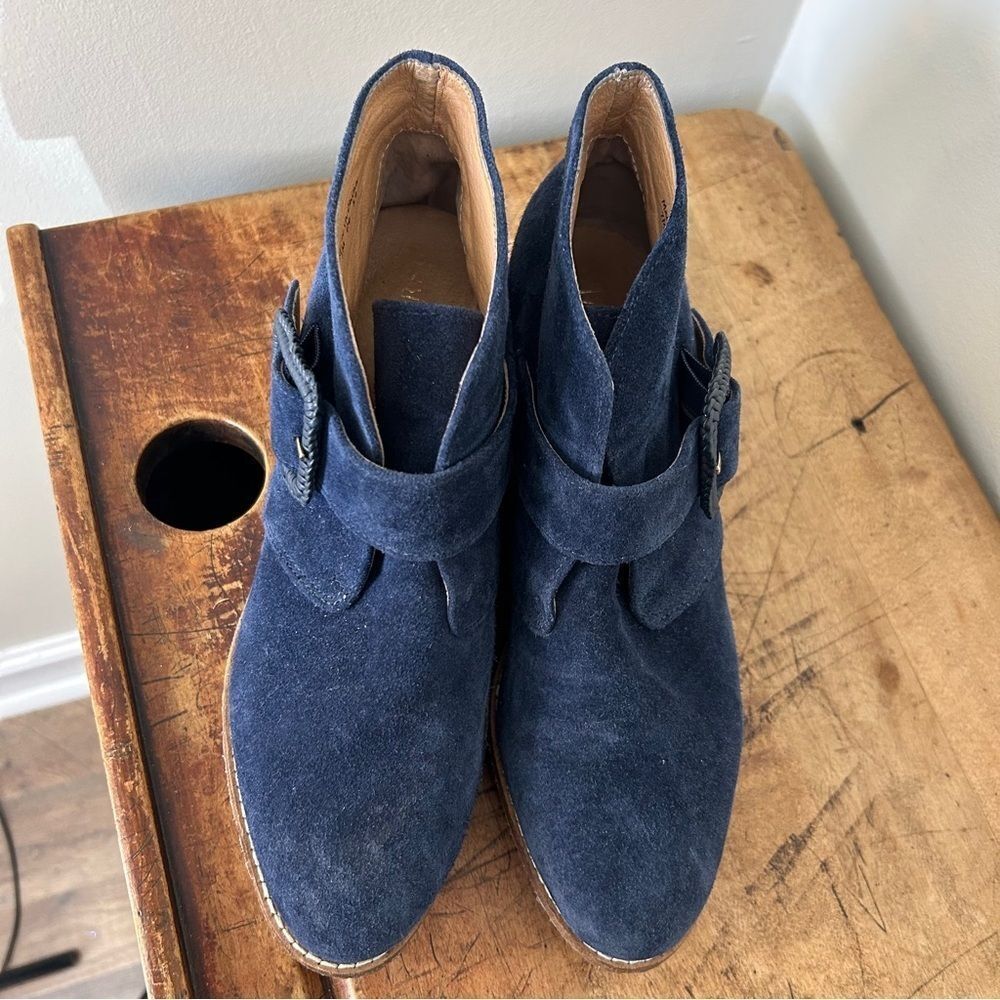 Jack Rogers 7 Navy Blue Suede Wedge Ankle Boots Preppy Retro Glam Hippie Classy - Picture 7 of 10